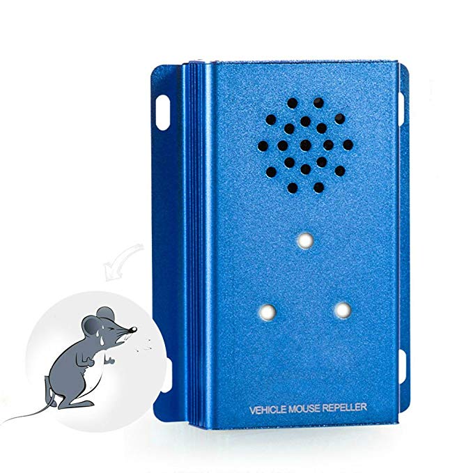 Amhousejoy Under Hood Animal Repeller Ultrasonic in Car, Ultrasound Mouse Repellent Pest Control Mice Reject Device Repel Mice, Spiders, Cockroaches for Car Truck Vehicle (Blue)