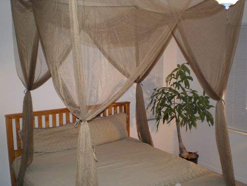 4 Poster / Four Corner Brown Bed Canopy Functional Mosquito Net Full Queen King