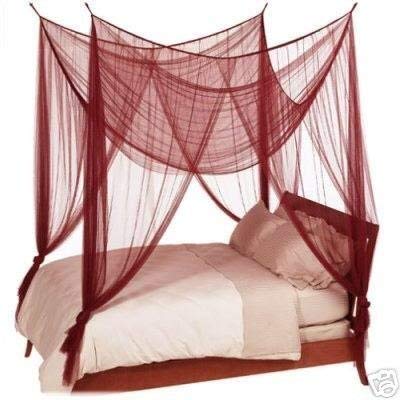4 Poster / Four Corner Burgundy (Red) Bed Canopy Mosquito Net Full Queen King