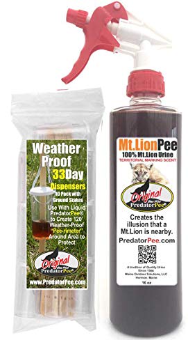 Predator Pee 100% Pure Mountain Lion Urine – 16oz Trigger Spray Bottle Combo with 33 Day Dispensers