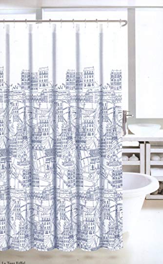 Nicole Miller Fabric Shower Curtain Navy Blue White France Paris Map Print Fiffel Tower